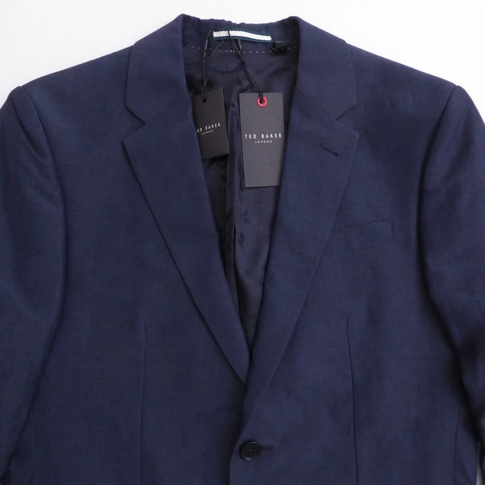 NEW Ted Baker Mens Lancej Slim Fit Organic Fibre Jacket Navy Blue Size 2 / 36R